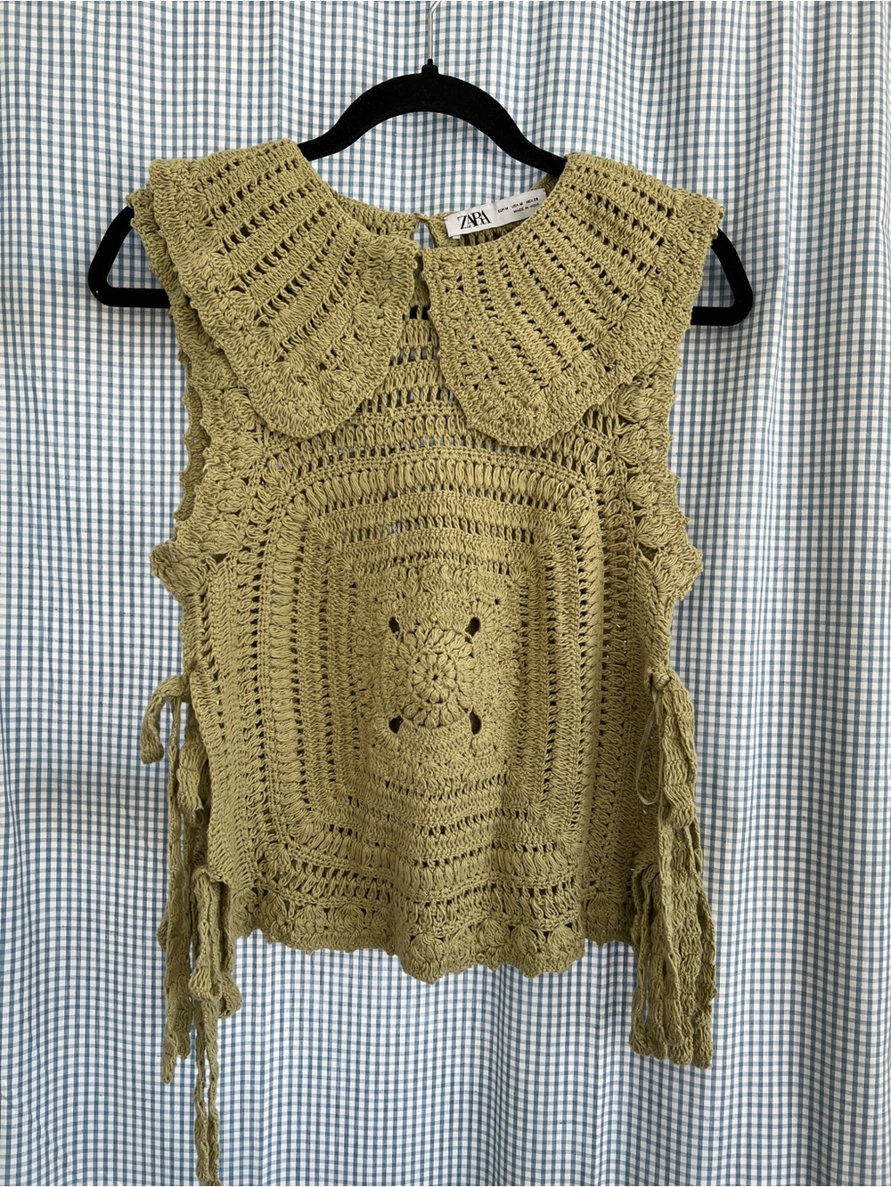 Zara Olive Crochet Tank with Statement Collar